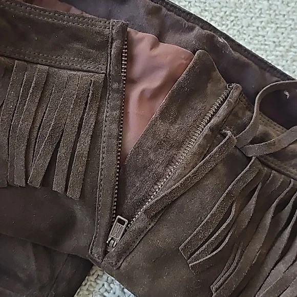 Genuine Leather Dark Brown Pants with Fringe Details  Size 8 Aprox - Picture 12 of 16